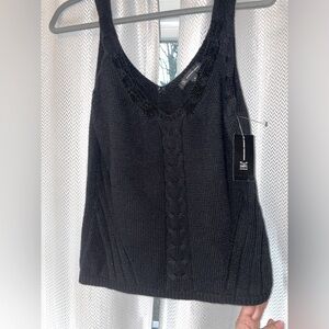 INC BLACK SWEATER TANK WITH EMBELLISHED NECKLINE NWT